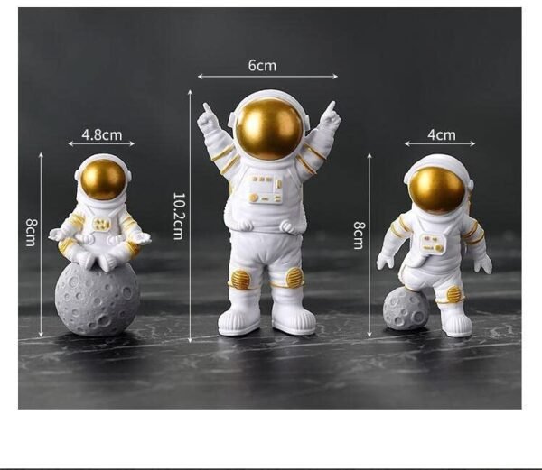 Resin Astronaut Spaceman Fantasy Statue Ornament Home Office Desktop Figurine Decors Set Of 3-Golden - Image 2