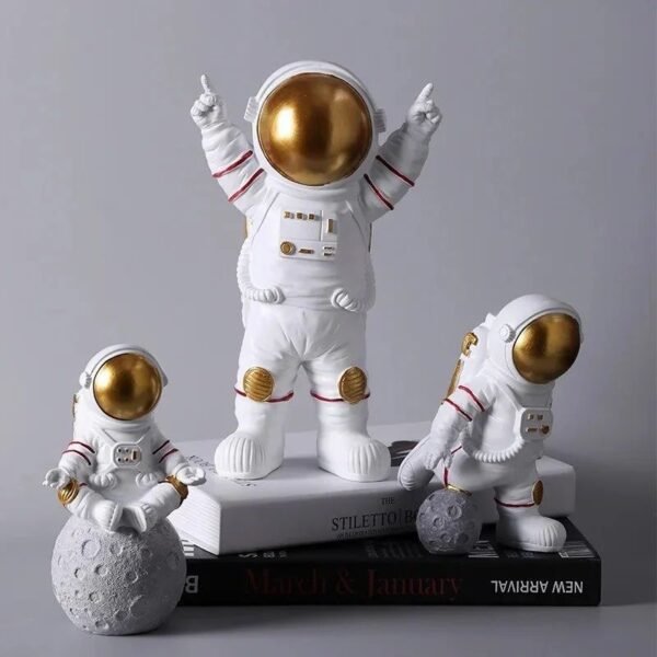 Resin Astronaut Spaceman Fantasy Statue Ornament Home Office Desktop Figurine Decors Set Of 3-Golden - Image 6