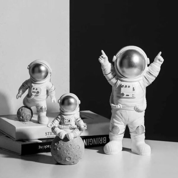 Resin Astronaut Spaceman Fantasy Statue Ornament Home Office Desktop Figurine Decors Set Of 3-Golden - Image 5