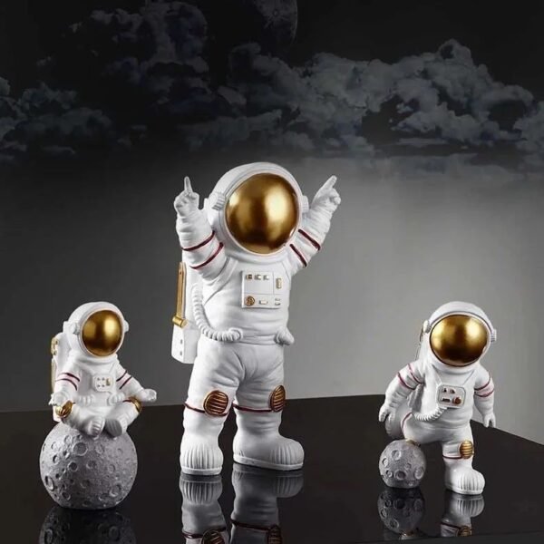 Resin Astronaut Spaceman Fantasy Statue Ornament Home Office Desktop Figurine Decors Set Of 3-Golden - Image 4