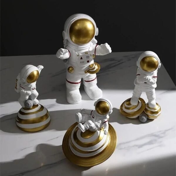 Resin Astronaut Spaceman Fantasy Statue Ornament Home Office Desktop Figurine Decors Set Of 3-Golden - Image 3